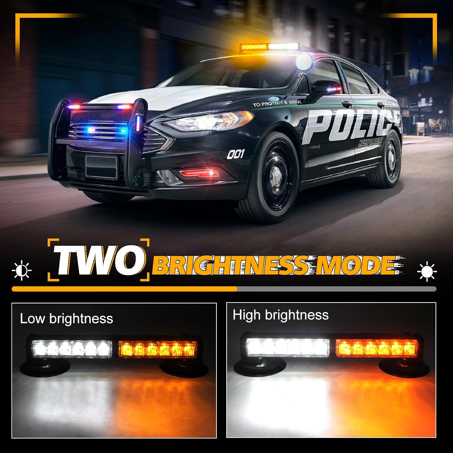 OPP ULITE Emergency Beacon Strobe Lights Rechargeable, 17 Flashing Mode, White Amber Hi/Lo Brightness, 36W 12 Led, 12inch Wireless Battery Roof Top Hazard Flash Warning Light Bar for Vehicles Trucks