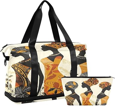 Waterproof Sports Gym Bag - African Woman Print Ethnic Large Capacity Duffel Bag with Dry Wet Compartment & Shoe Storage, Yoga Swim Travel Tote for Workout, Fitness, Overnight Trip
