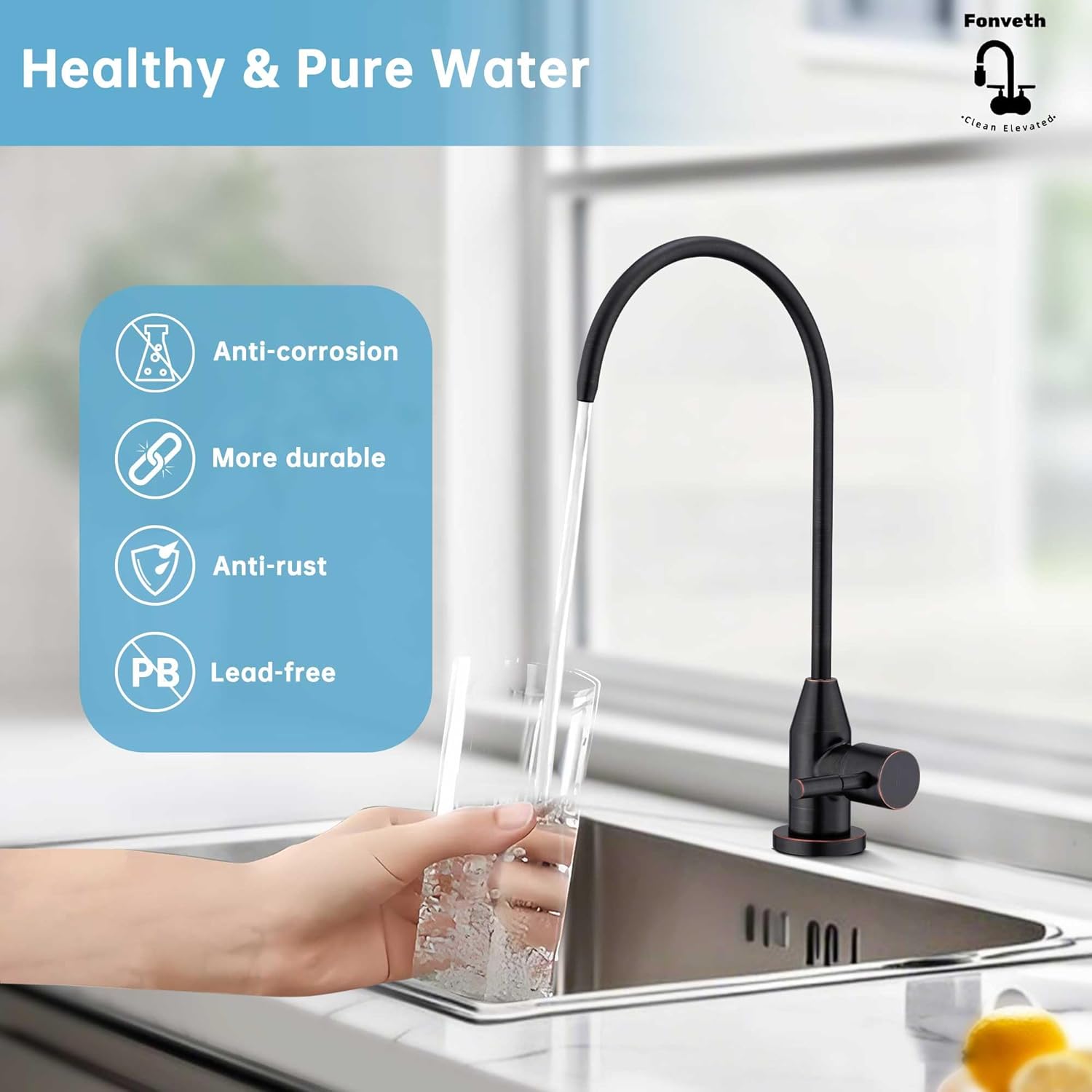 Drinking Water Faucet, Oil Rubbed Bronze RO Faucet Modern for Under Sink Water Filter System Non-Air Gap 360-degree Swivel Spout