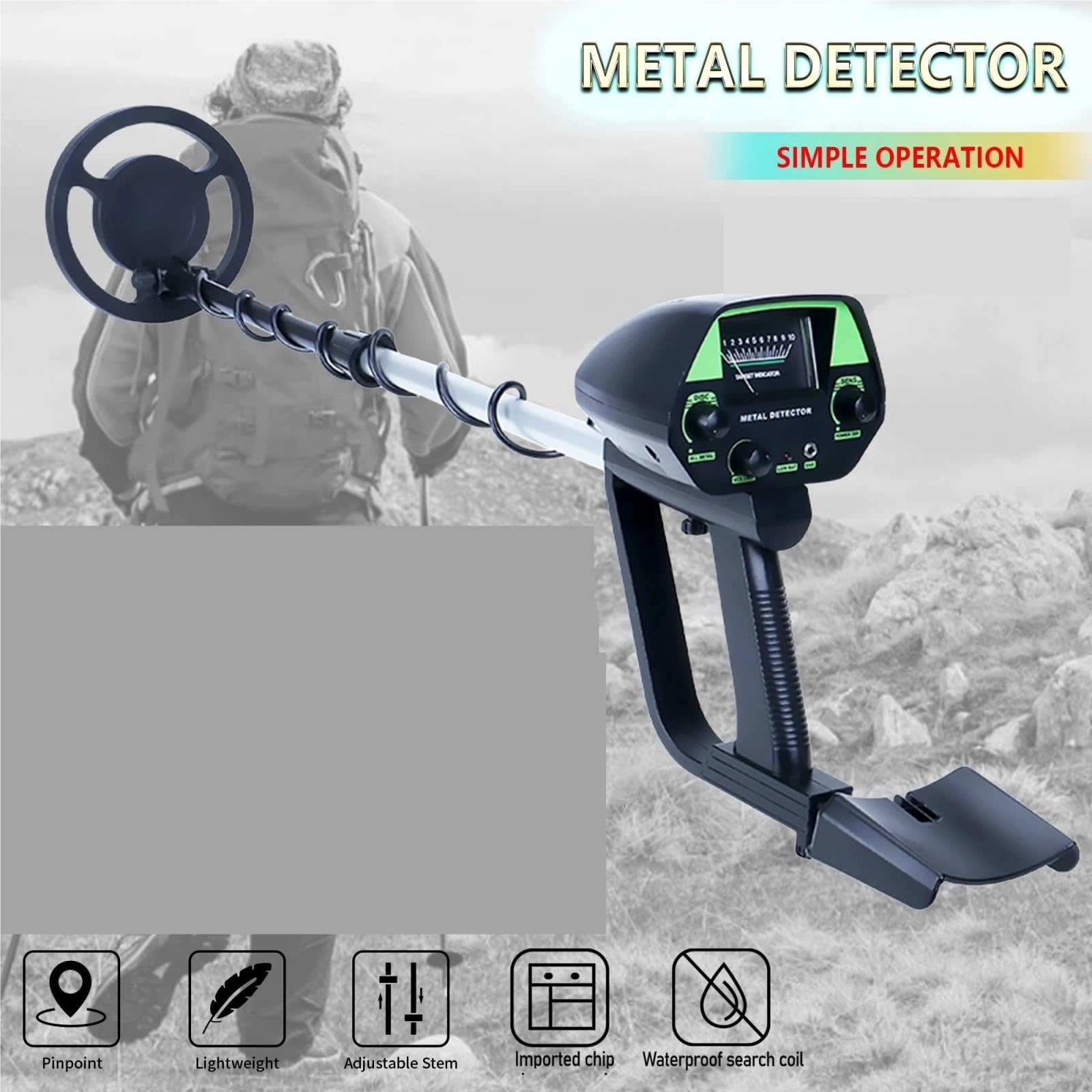 Metalldetektor Tragbarer, Leichter unterirdischer Zeigerfinder for die Schatzsuche nach Gold und Silber zur Goldsuche