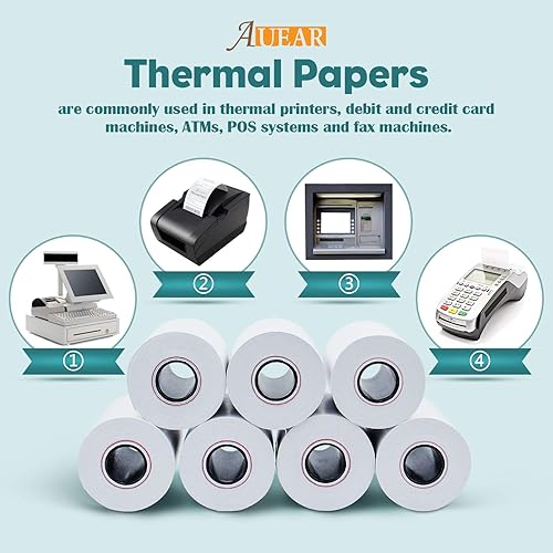 Miniatura 4 de AUEAR, Rollos de papel térmico para caja registradora, 2 14 pulgadas x 50 pies, sin BPA (paquete de 100)