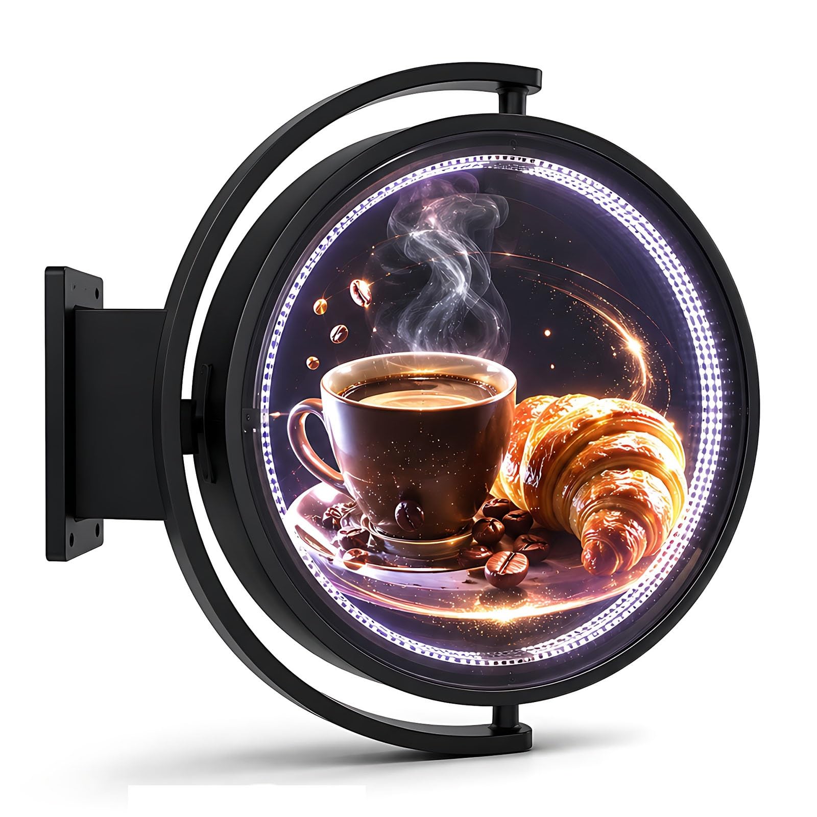 Caja de Luz Publicitaria Holográfica 3D, Pantalla LED Publicidad Exterior de Doble Cara, Letrero Luminoso para Escaparate de Restaurante y Cafetería(HD,50cm)
