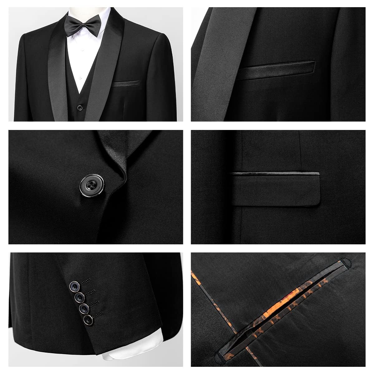 Costume Homme 3 pièces Mariage Slim Fit Smoking d'affaires à Un Bouton Men Suits 3 Piece Couleur Unie pour Fête Confort Blazer Veste et Pantalon Gilet