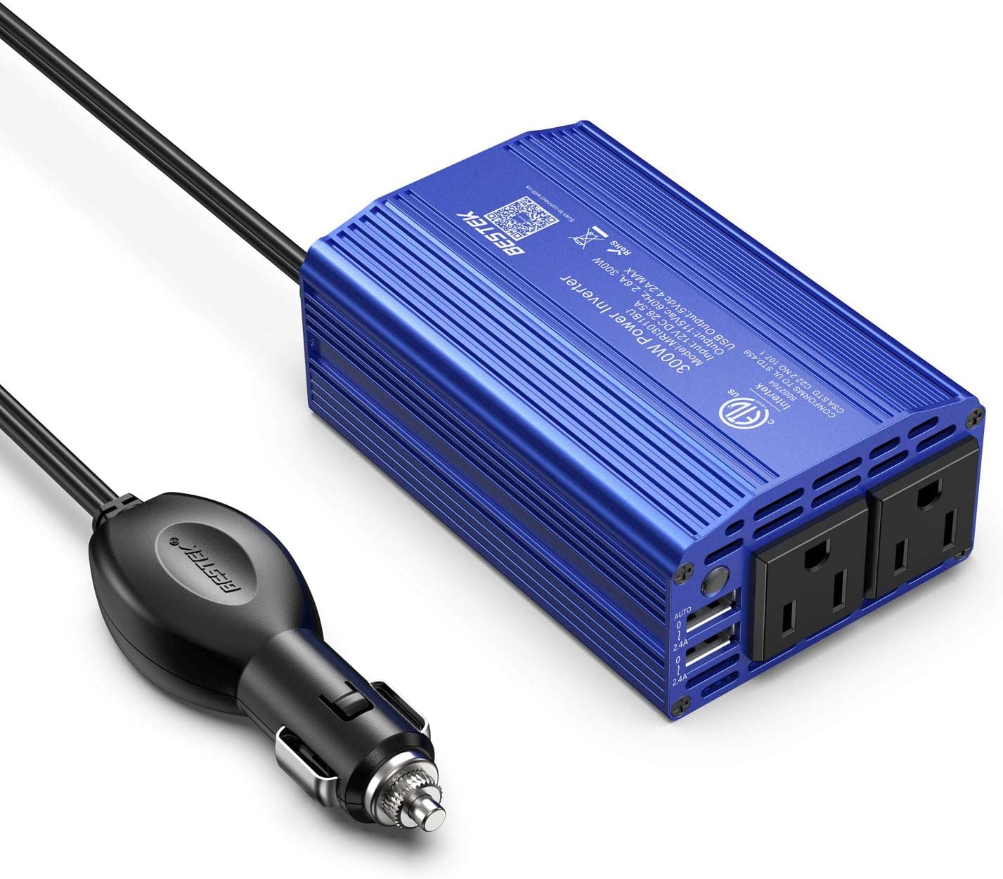 BESTEK 300W Power Inverter DC 12V to 110V AC Car Inverter with 4.2A Dual USB Car Adapter (Blue)