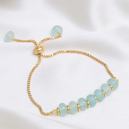 Vista 165 de Gempires - Pulsera de cuentas redondas naturales, chapada en oro amarillo de 14 quilates, joyería hecha a mano, pulseras ajustables para mujer