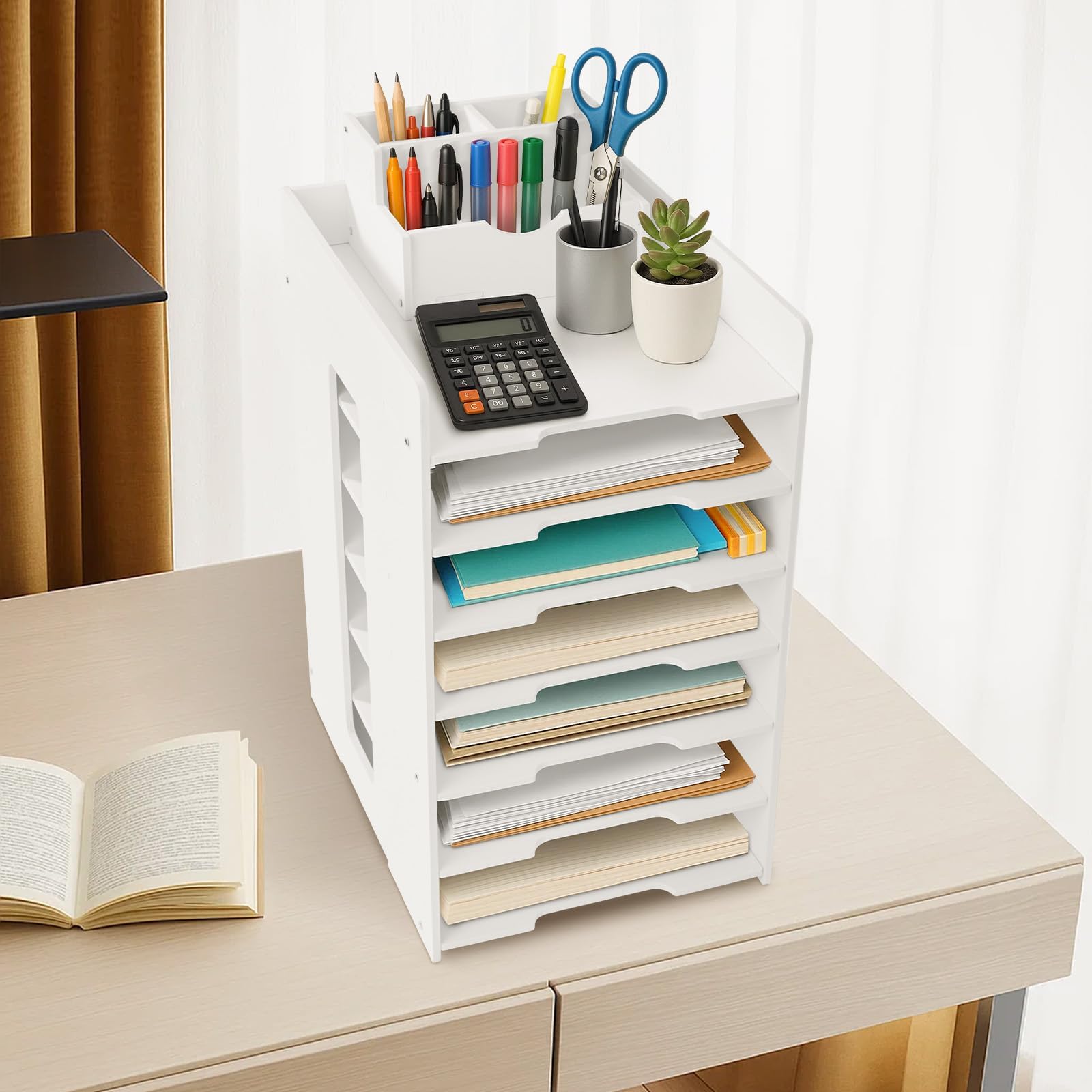Dokumentenablage A4 Schreibtisch-Organizer Ablagebox Bürobedarf 7 Ablagefächer PVC Büro-Organizer Ordner-Ablagesystem Papierablage Aktenaufbewahrung für Büro Arbeitszimmer Schule Office