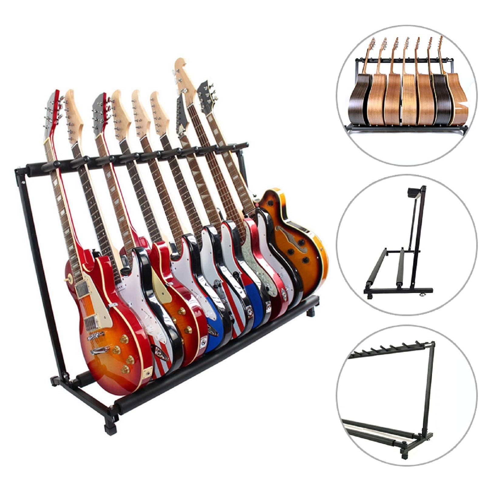 Youyijia Gitarrenständer Multi-Gitarrenständer mit 9 Halterungen faltbar universal tragbar Schwarze Gitarrenhalterung Polsterung für Akustikgitarre Westerngitarre E-Gitarren