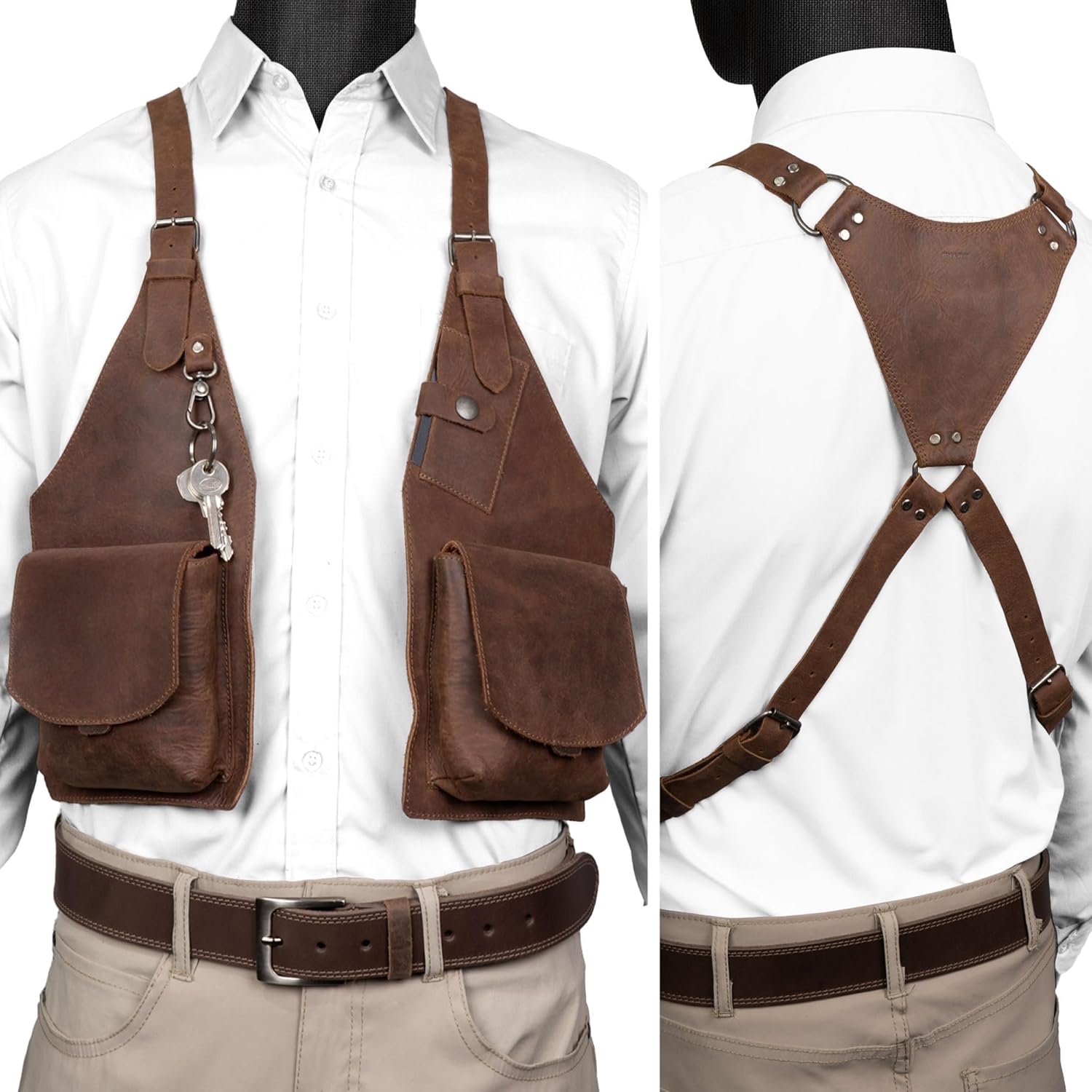 Hide & Play, Shoulder Holster with Adjustable Straps, Ideal for Cosplay, Steampunk, Renaissance, Costume Parties, Full Grain Leather, Handmade