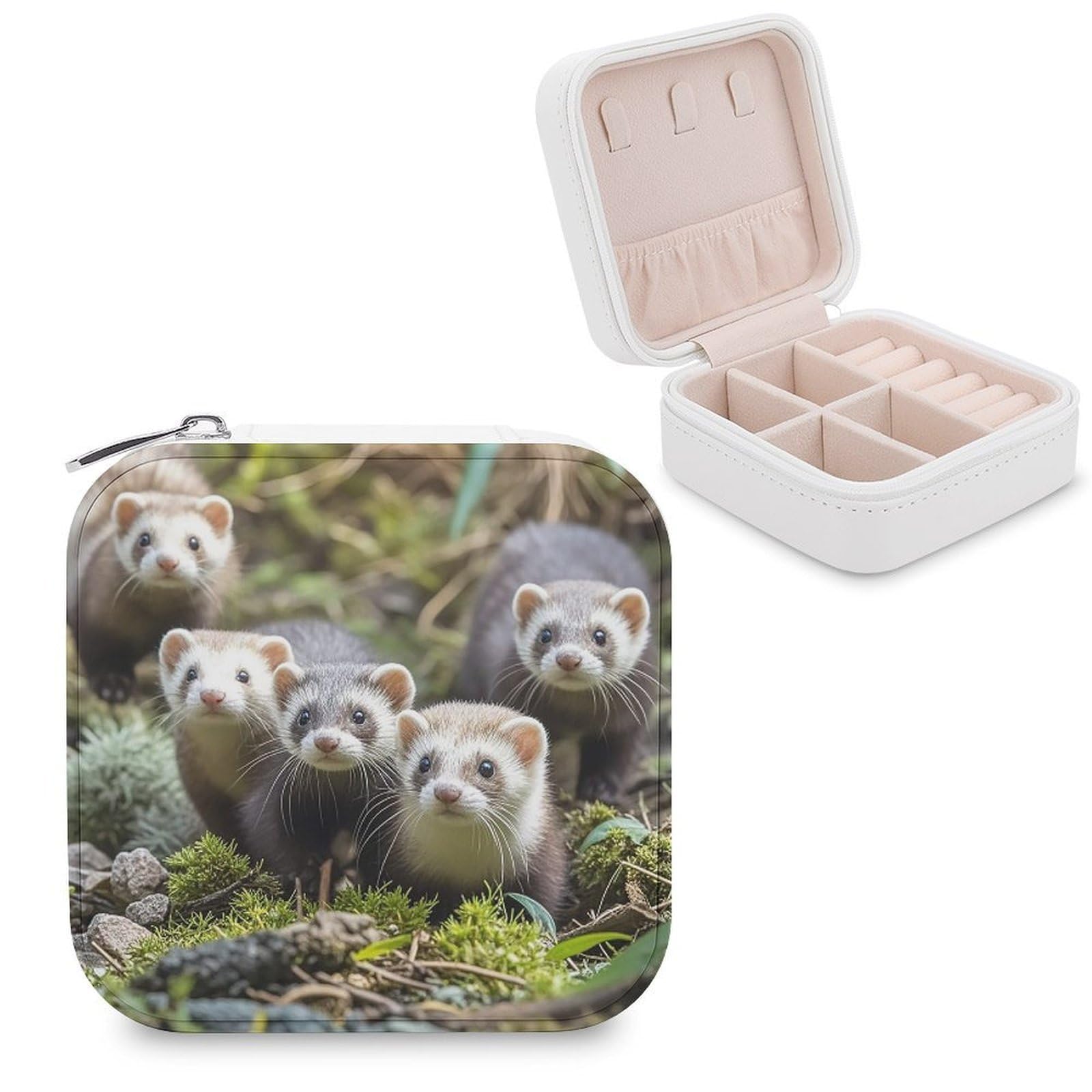 FekiLoot Ferrets Travel Jewelry Box Small Jewelry Organizer Storage Case Portable PU Leather Mini Jewellry Travel Case Necklace Ring Storage Organizer Gift for Women