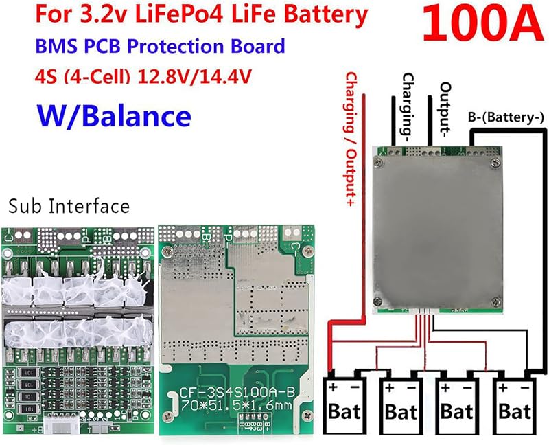 ViaGasaFamido 4S 100A 12V LiFePO4 Védelmi Modul Cellegyensúlyozóval és Átalakítóval