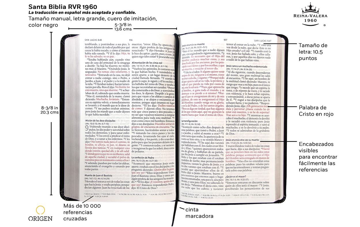 Biblia Reina Valera 1960 letra grande. Símil piel color negro, tamaño manual / Spanish Holy Bible RVR 1960. Handy Size, Large Print, Black Leathersoft