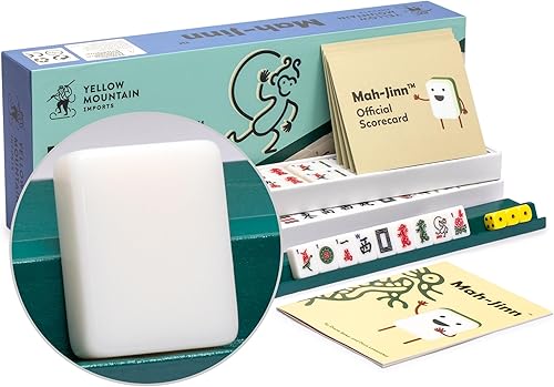 Miniatura 1 de Yellow Mountain Imports Mah-Jinn, un nuevo tipo de mahjong para jugadores jóvenes juego completo con 152 azulejos de melamina, 4 estantes de madera