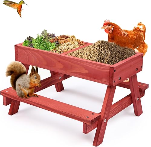 Mesa de picnic de pollo, comedero de pollo sin desperdicios hecho a mano de madera, kit grande de comedero de pollo para bricolaje, comederos para