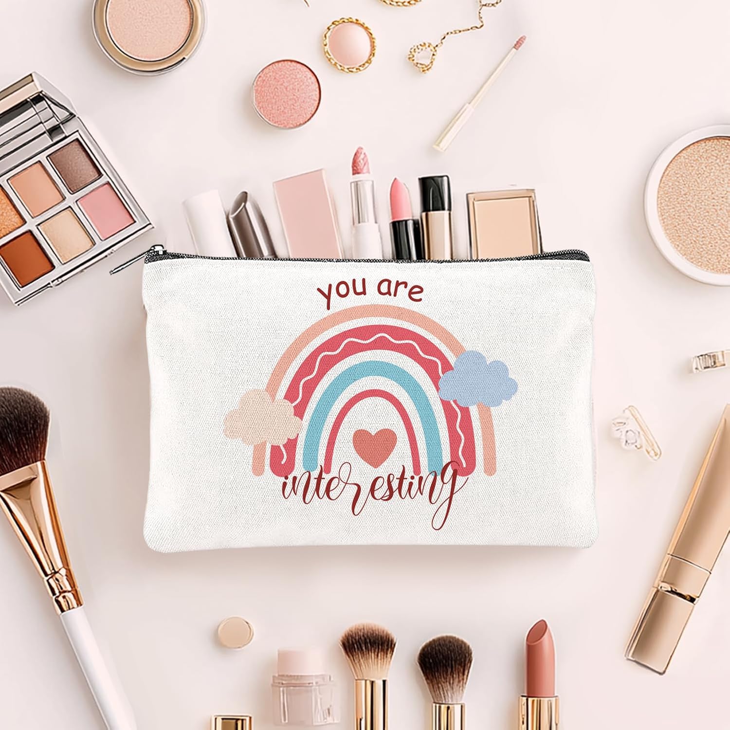 16PCS Rainbow Canvas Cosmetic Bag Bulk Inspirational Quotes Makeup Bags for Women Toiletry Bag with Zipper Encouragement Travel Pouch for Christmas Friendgiving Friend Gifts - Image 5