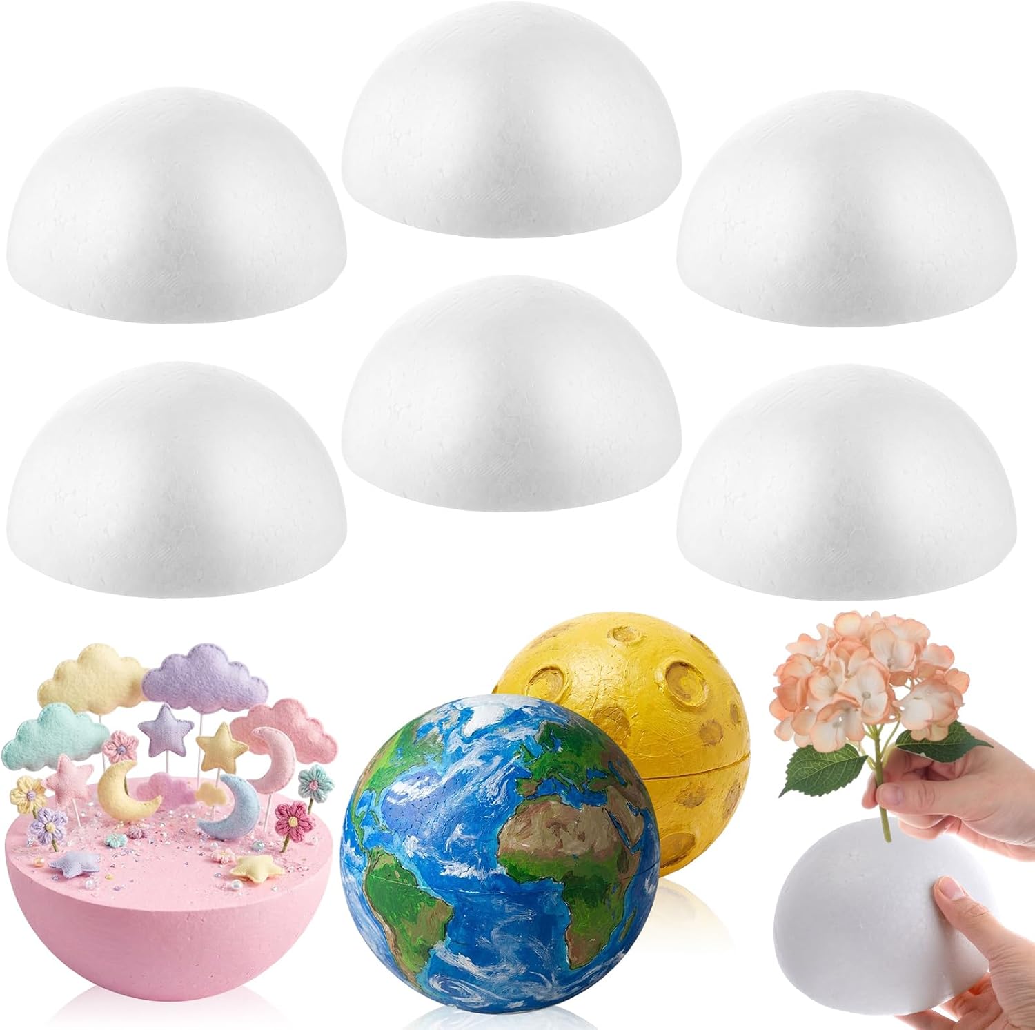 Joyfolk 6 Pcs Large Half Foam Balls White Half Foam Balls for DIY Crafts Mother's Day Flower Arrangement Giant Round Sphere Foams Ball for Wedding Gift Craft Project and Home Art Decoration
