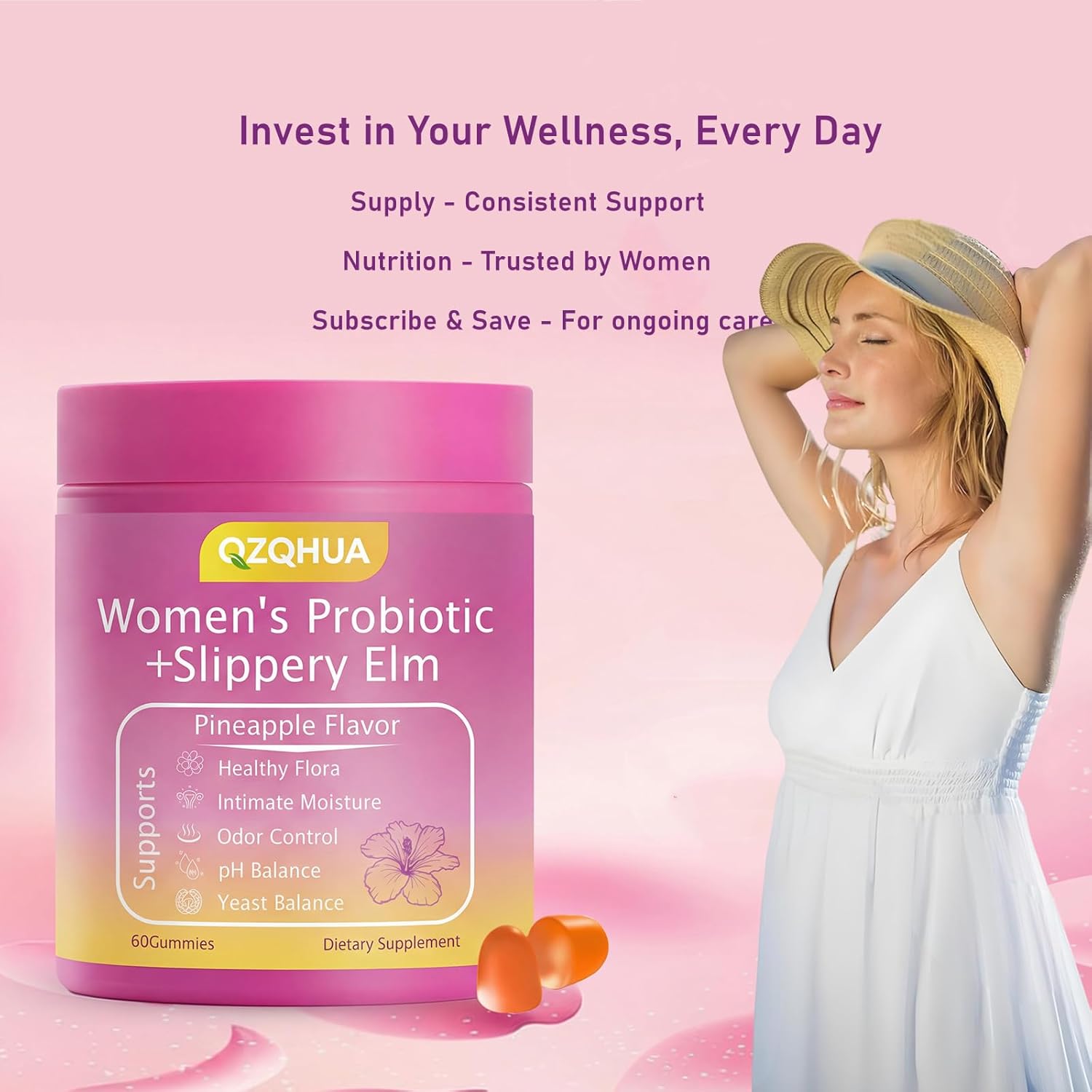 Premium Feminine Balance Gummies for Women - 60 Gummies, Hawaiian Pineapple Flavor - with Probiotics & Vitamin C - Supports Feminine Wellness & Healthy Balance - Gluten Free, Vegan(30 Servings)(Q2) - Image 7