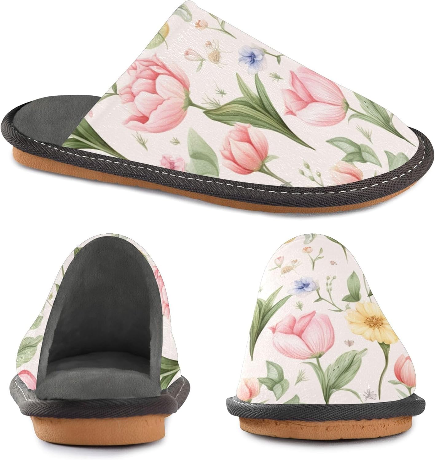 Floral Garden Flower Butterfly House Slippers – Cozy Fuzzy Slippers for Guests, Washable & Disposable, Perfect for Shoeless Home, Spa & Hotel Use A110192