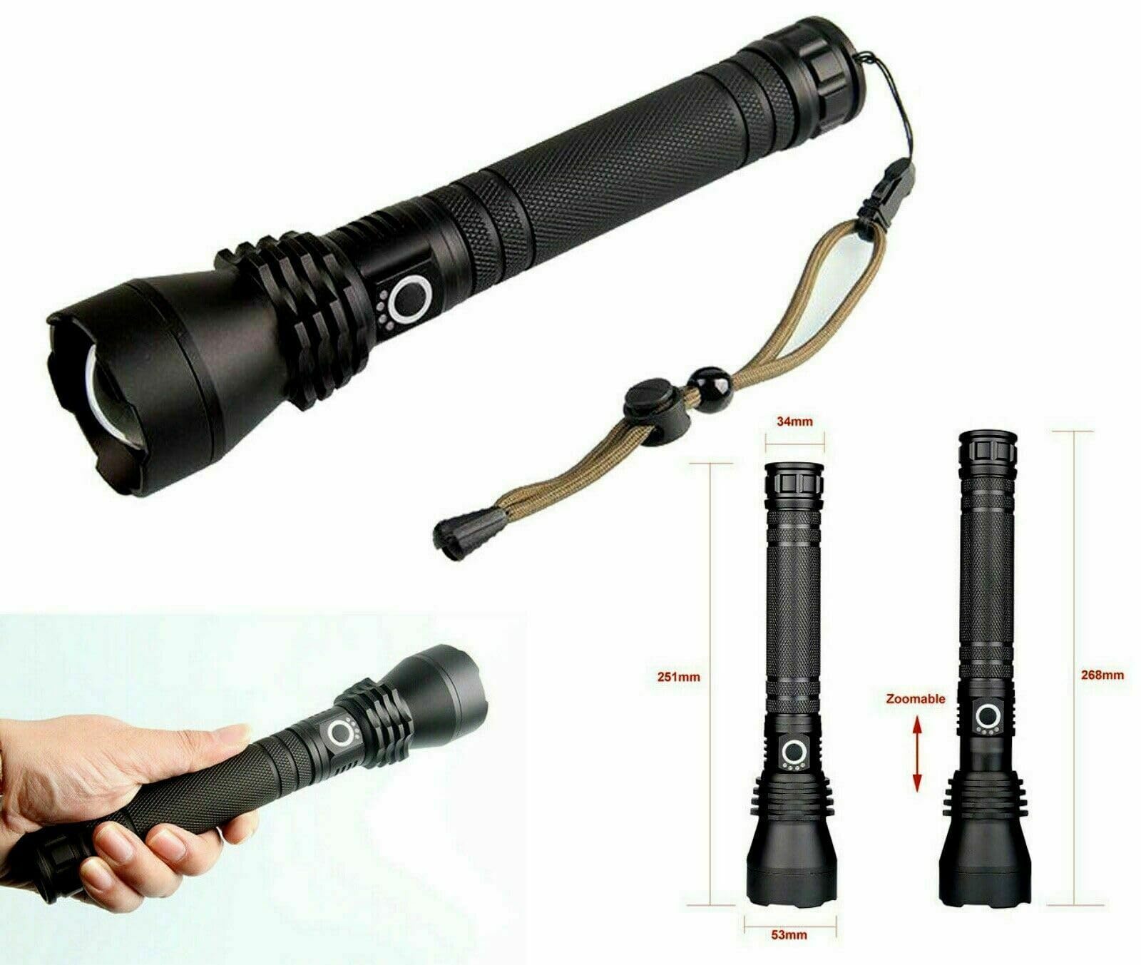 2x Starke USB Taschenlampe Polizei LED Wiederaufladbare Swat Lampe 1200 - Foto 4