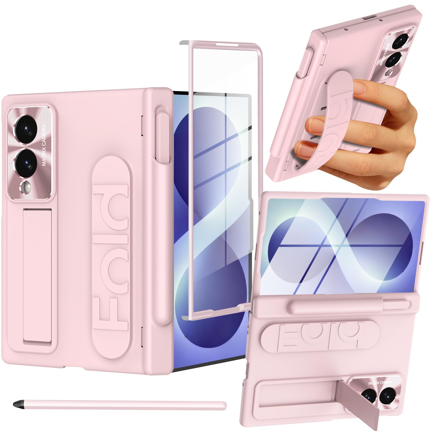NINKI Funda femenina para Samsung Galaxy Z Fold 8 con correa, bolígrafo S y protector de bisagra con soporte para lápiz capacitivo integrado, funda delgada a prueba de golpes con protector de pantalla