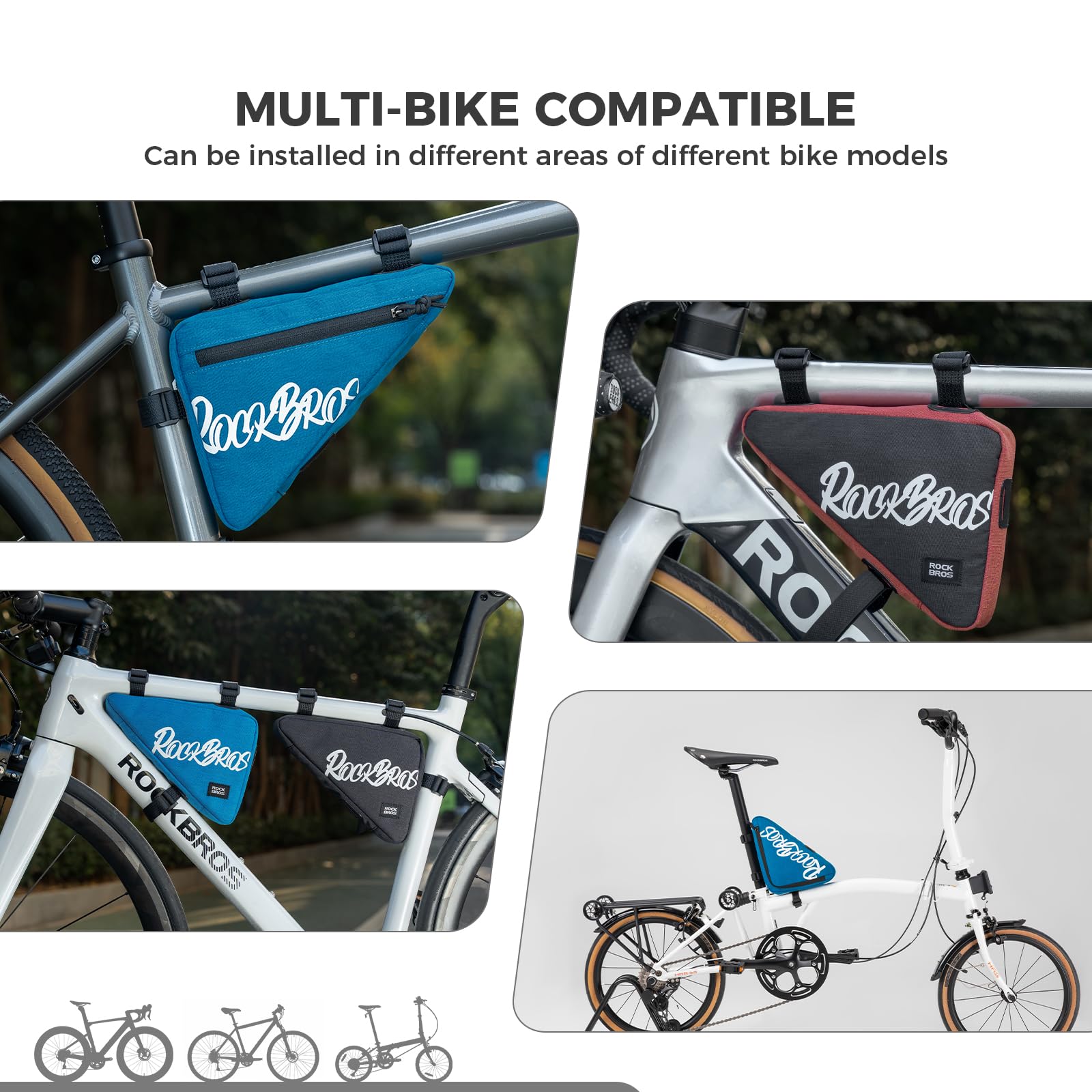 ROCKBROS Torba na Ramę Rowerowa do Rowerów Szosowych MTB E-bike Worek Trójkątny na Narzędzia Rowerowe 0.8L Niebieski