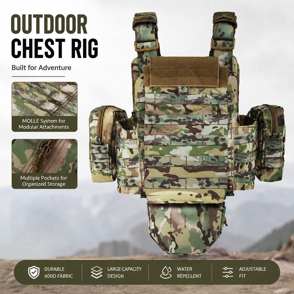 Gilet Tattico Regolabile con Tasche Rimovibili,Gilet Modulare Multitasche con Sgancio Rapido Gilet Utility Traspirante per Escursionismo Softair E attività Outdoor