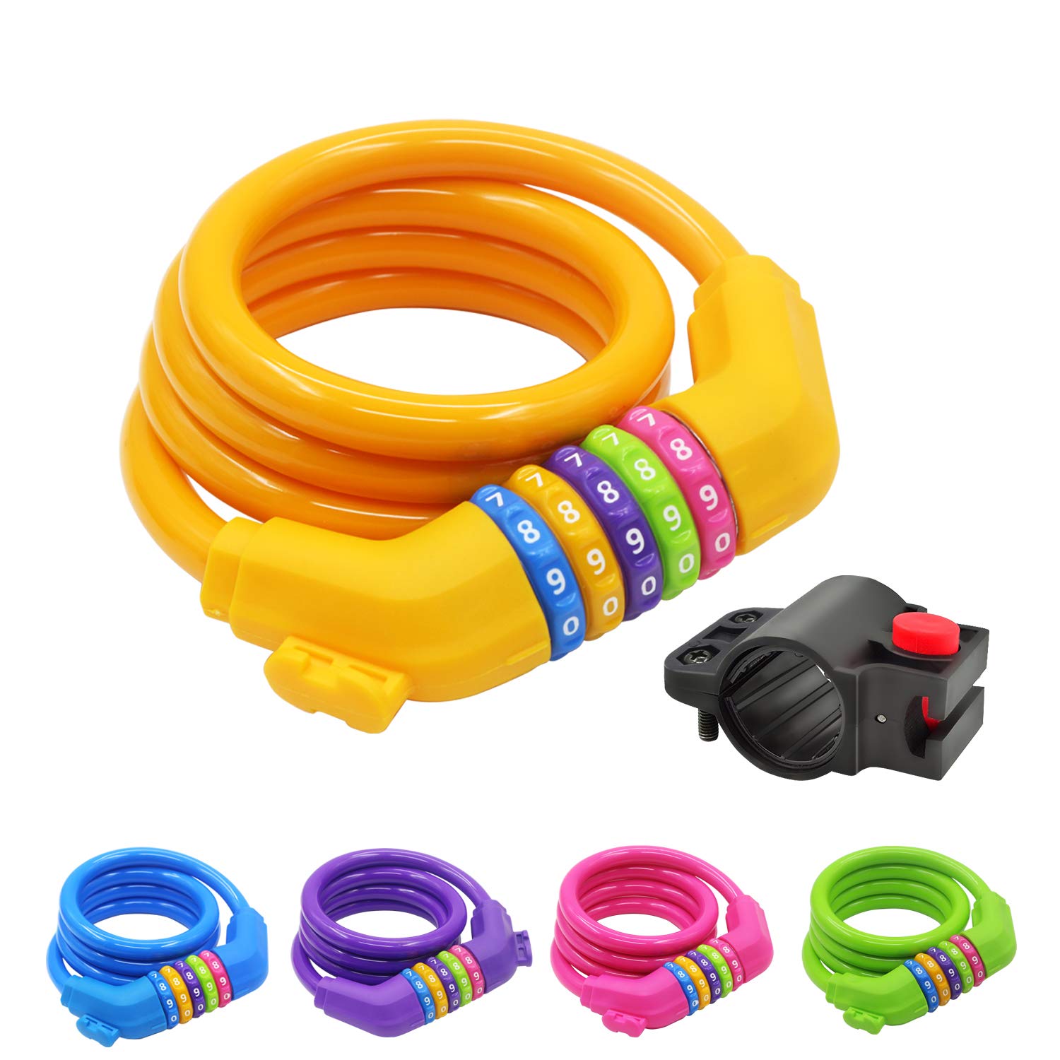 IDEALUX Sport Bike Lock Cable, 4-Feet Bicycle Cable Lock with 5-Digit Resettable Combination Bike Cable Lock - Orange