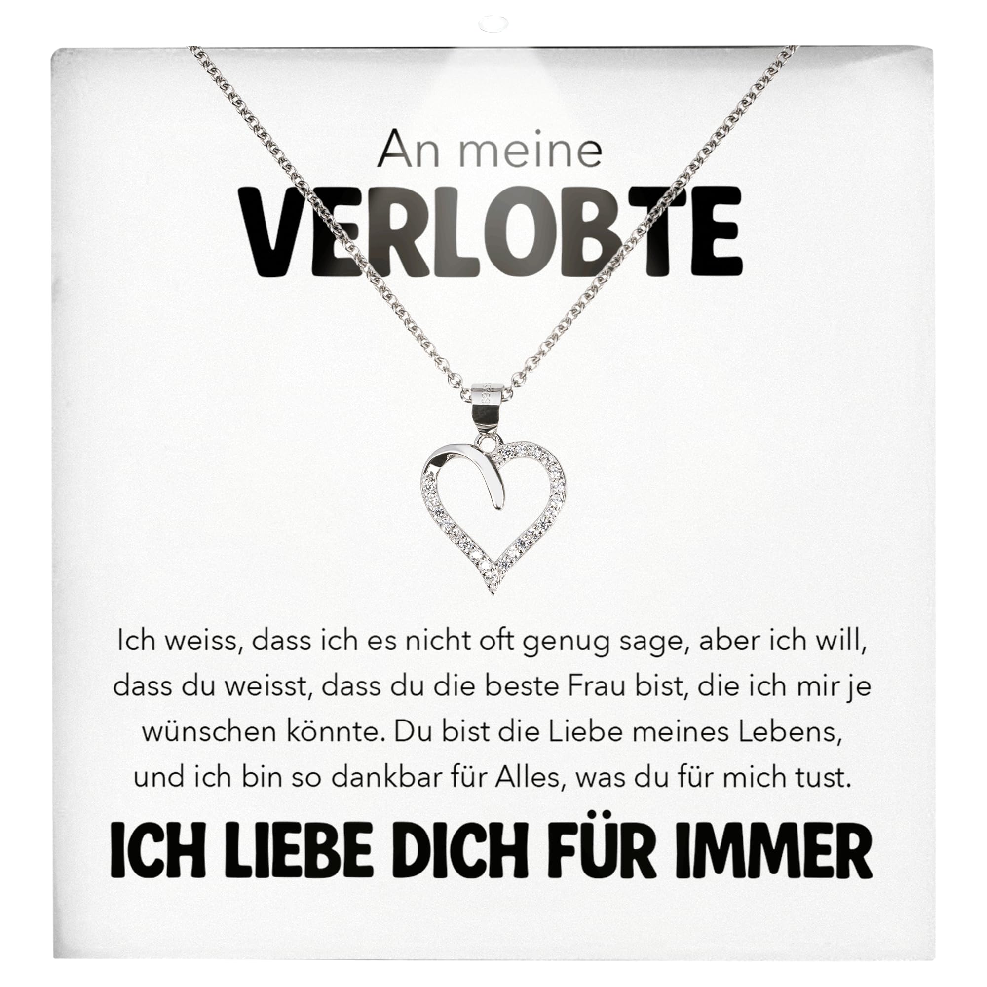 An Meine Verlobte Geschenk SET zur Verlobung Frisch Verlobt Heiratsantrag Frauen Herz Halskette Damen Schmuck 925/000 Silber Collier - Valentinstag Geburtstag (LED Etui)