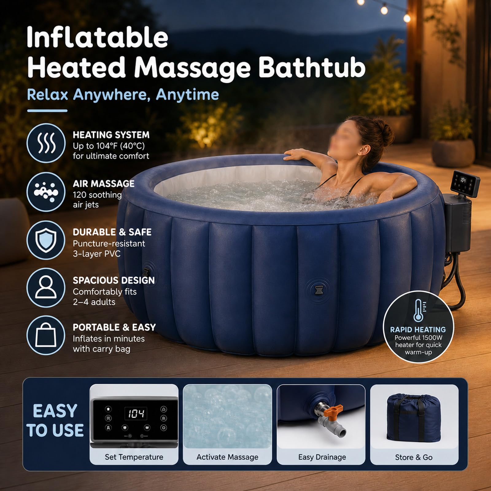 Vasca idromassaggio Gonfiabile, Spa Piscina per Interni ed Esterni Resistente all'Inverno, Controllo Digitale della Temperatura, Vasca a Tenuta stagna, per Il Relax Muscolare