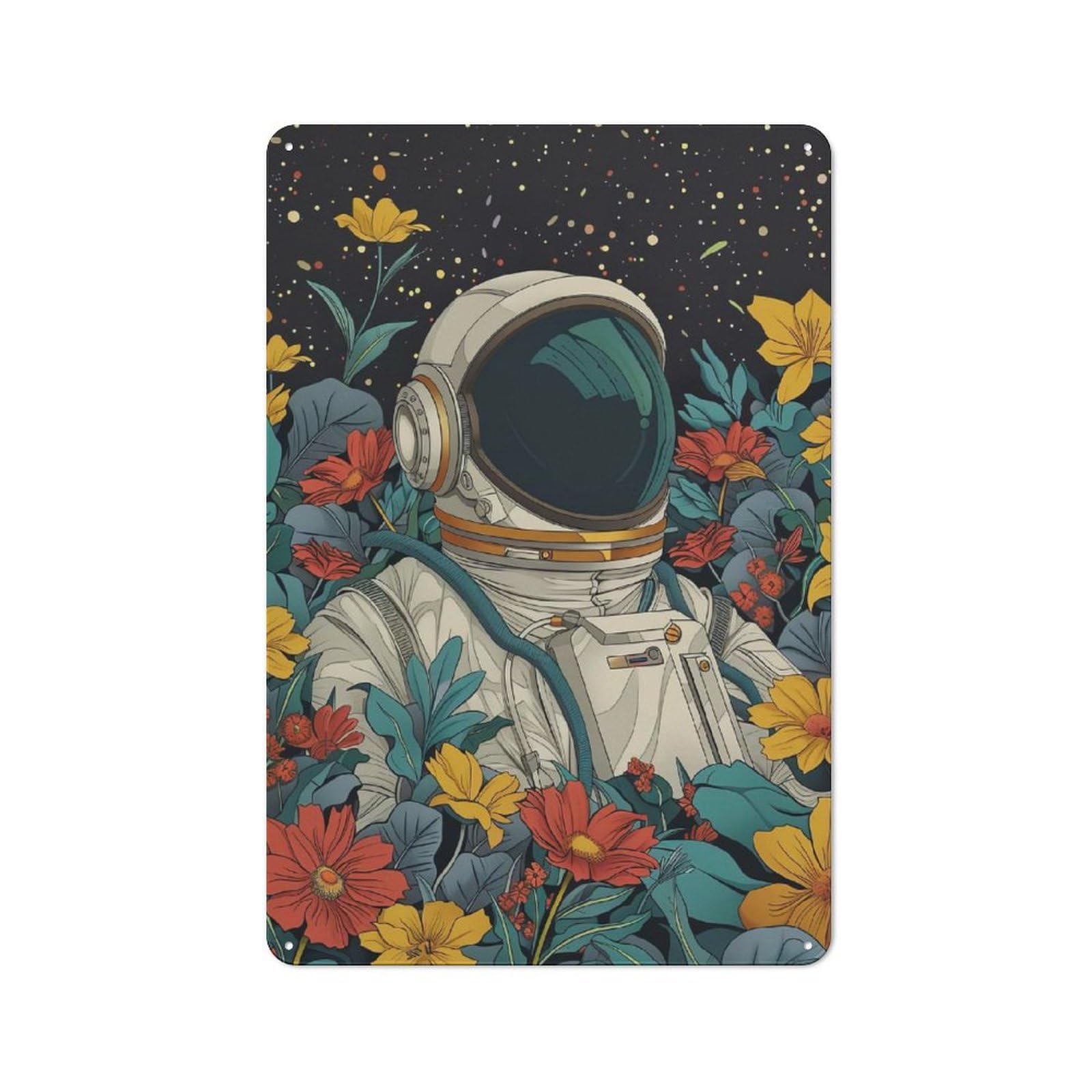 Junmoney Style-10 Kitchen Metal Sign With Botanical Astronaut Design 30X20cm, Cosy Kitchen Wall Decor For Coffee Bar, Kitchen, Bistro Or Tea Corner