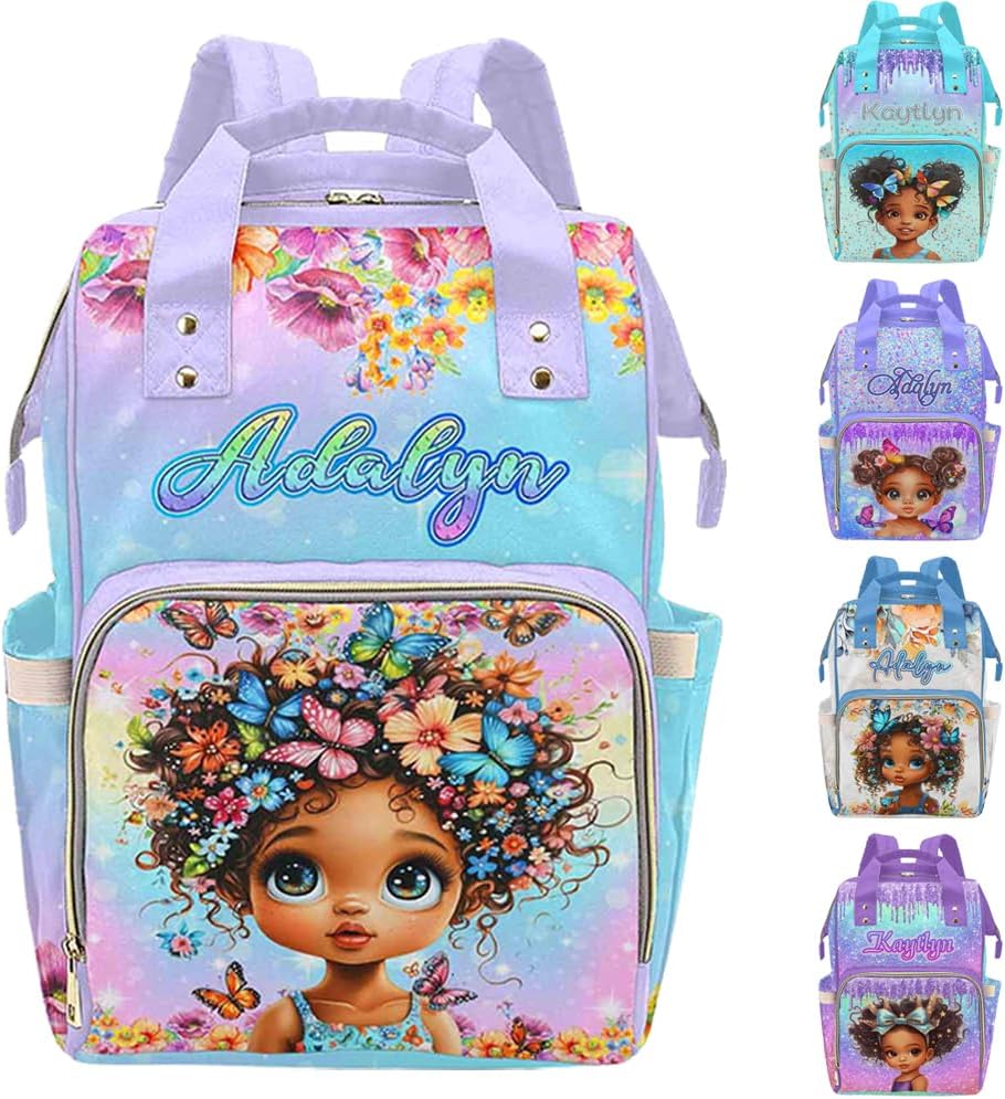 Artsadd Personalized Diaper Bag Backpack with Name Custom Princess Backpack Travel Outdoor Mommy Bag Customized Gift for Women Men Nursing Bags Gift for New Mom Dad Mother's Father's Day Gift