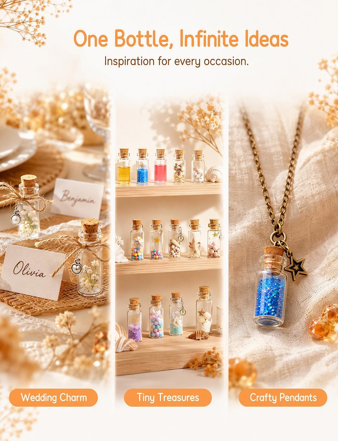 100Pcs Mini Glass Bottles, Refillable Empty Small Tiny Glass Jars