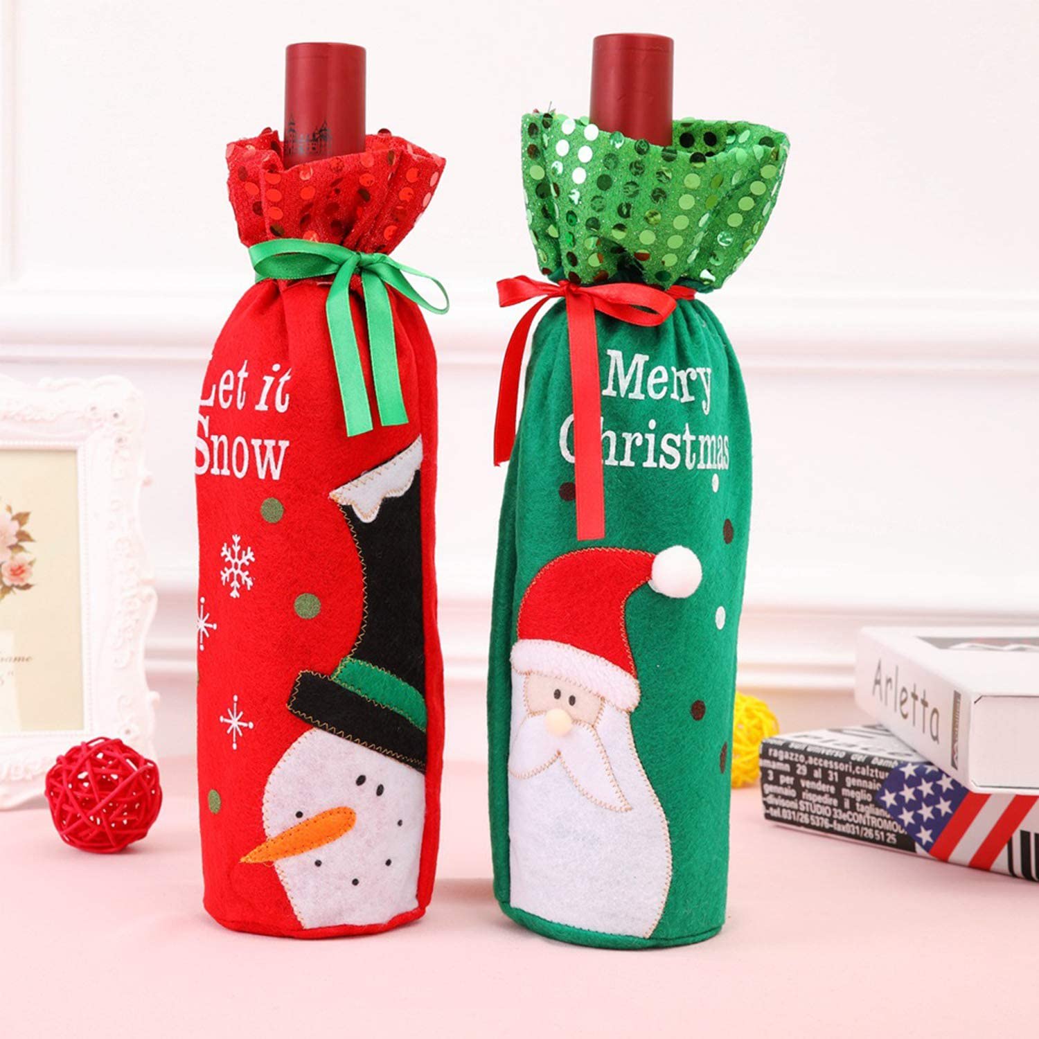 Ducomi Cache Bouteille Noël - 3 Sacs Pour Bouteilles Vin