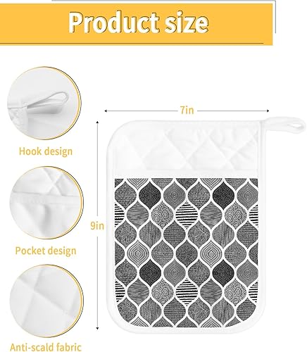 Miniatura 3 de Black Bohemia 2Pcs Pot Holders for Kitchen,Non Slip & Heat Insulation Terry Cloth Potholder Set with Pocket,Thick Hot Pad Oven Mitts Trivet Coaster
