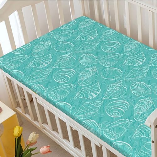 Miniatura 10 de Sábana bajera ajustable portátil para cuna con temática de tortuga marina, suave y elástica, para niños y niñas, 24 x 38 pulgadas, gris carbón y