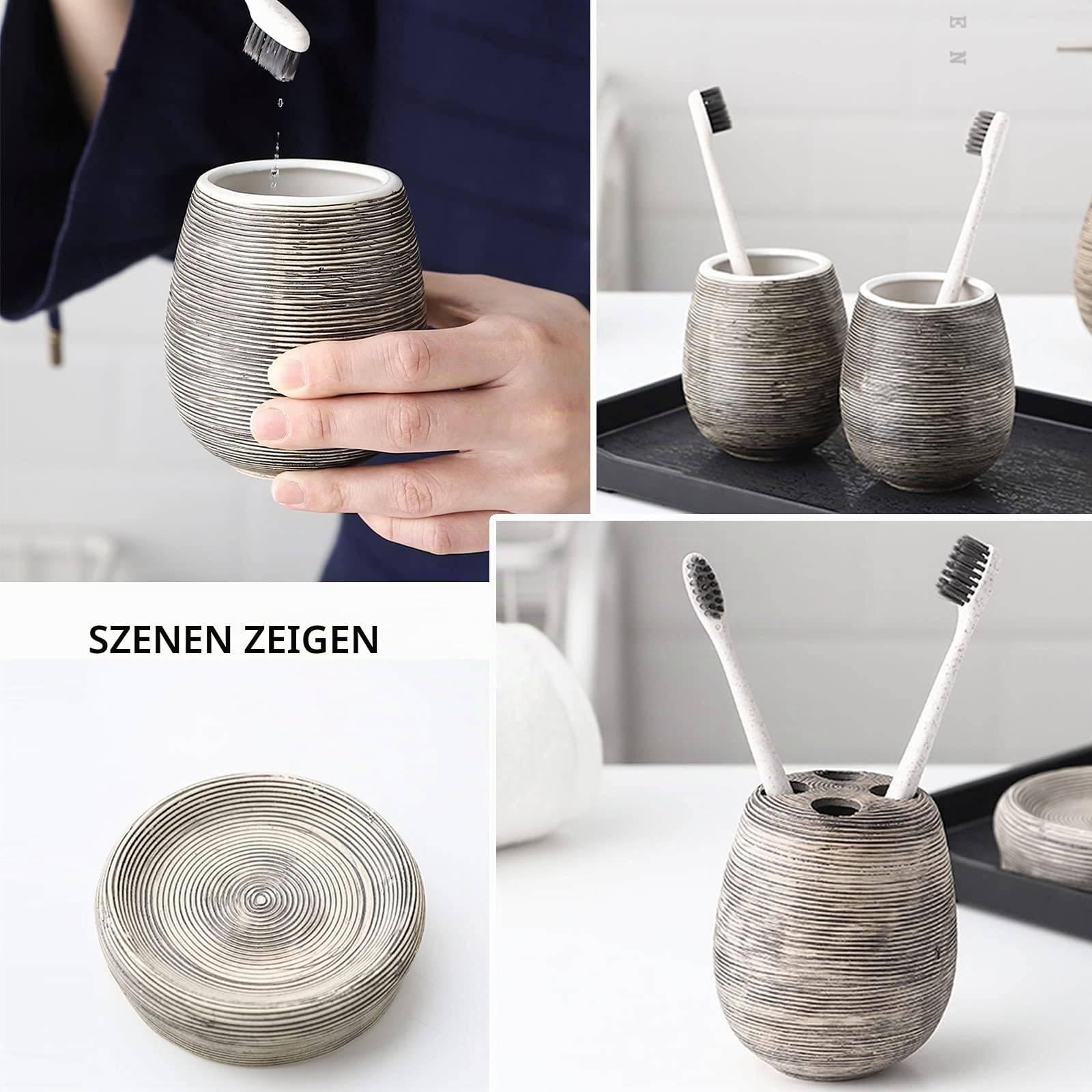Bad-Accessoires Set Keramik Badezimmer 6-Teilig Mit Seifenspender Zahnbürstenhalterung Seifenschale Becher Und Ablagefach Luxuriöses Badezimmer-Set,Braun