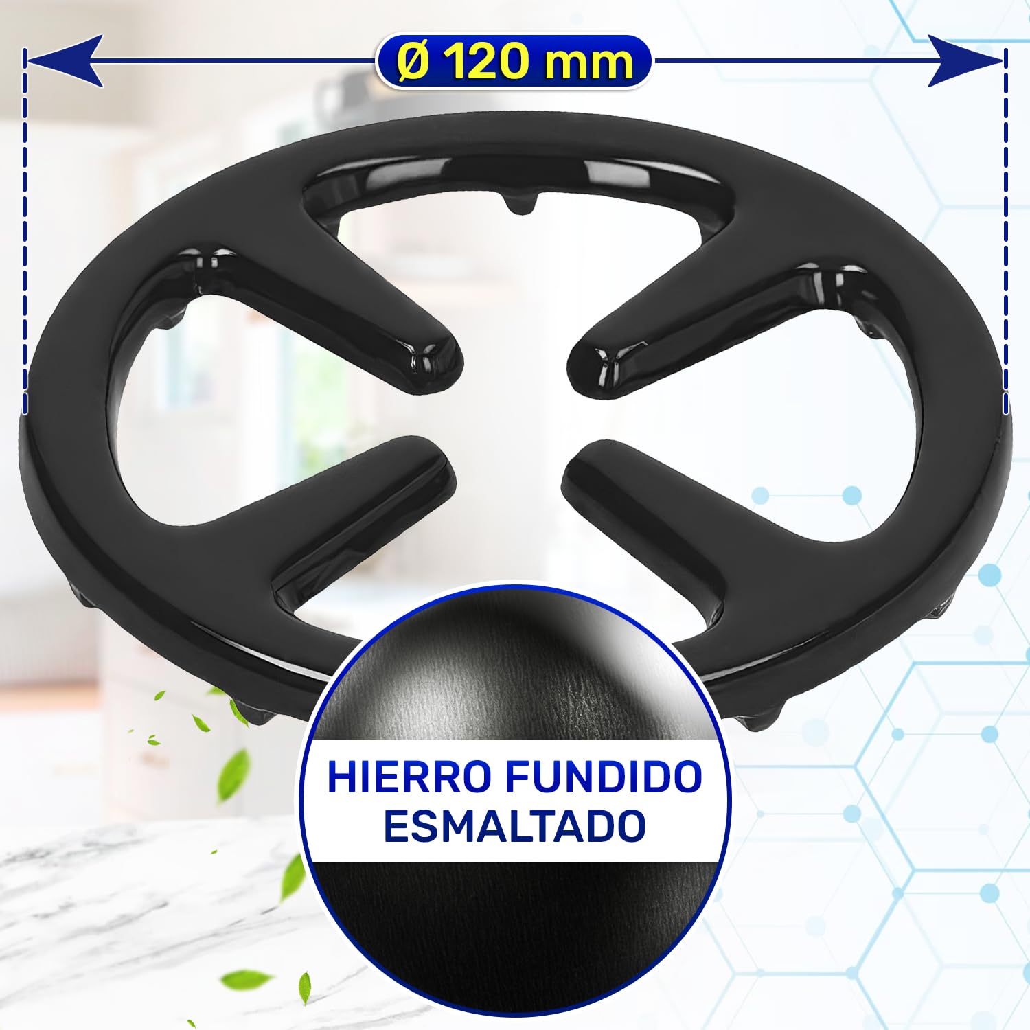 Universal Reductor Cocina Gas Ø 120 mm en Hierro Fundido Esmaltado | Adaptador Fogones Gas para la Cafetera y Ollas Pequeñas - Garantía de 10 Años - MONTERAL