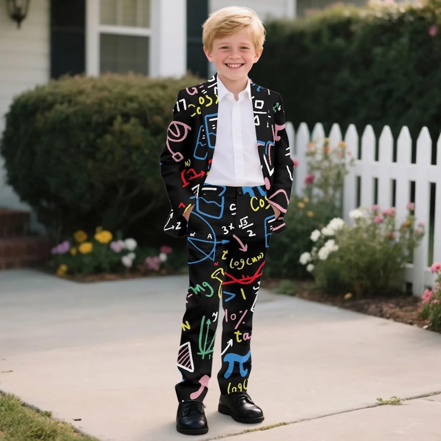 AFPANQZ Boys' 2 Piece Formal Suit Set, Single Button Notched Lapel Jacket Coat & Straight Leg Dress Pants with Pockets
