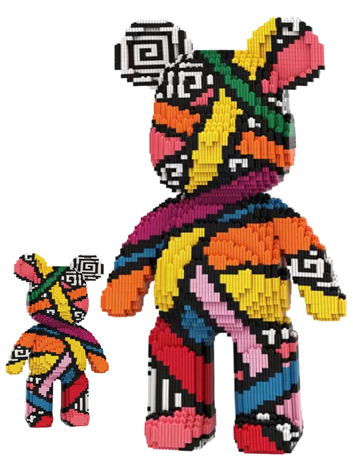 PUPULU Teddy Blocks Rainbow Graffiti Bear Building Blocks Animal Micro Building Blocks Set (16.9inches) For Adult and Kid