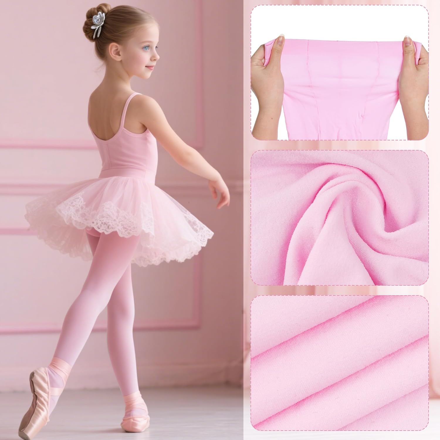 Dxhycc 3 Pack Girls Ballet Tights Soft Elastic Footed Dance Tights for Toddler Girls Ballet School Uniform - Image 3