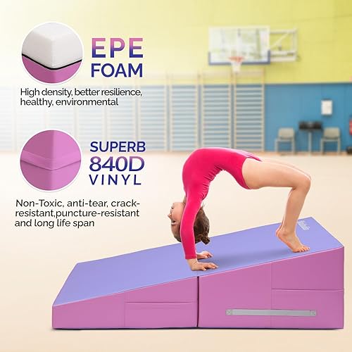Miniatura 2 de Matladin Tapete de gimnasia inclinado, de 48 x 24 x 14 pulgadas, plegable, con forma de queso, para gimnasia y fitness, para niños y niñas,