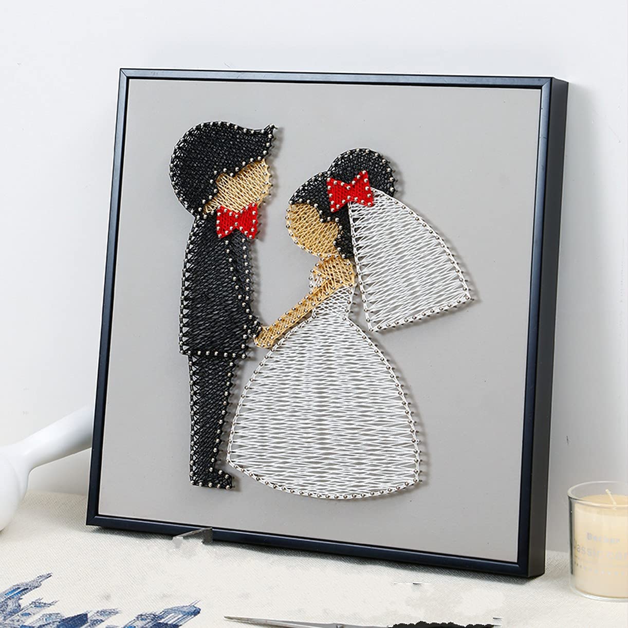 ZHONGJIUYUAN String Art Kit, DIY Bastelset für Erwachsene, für Anfänger bis Fortgeschrittene, Basteln Sie ein handgefertigtes Geschenk – Happy Weding, 30 x 30 cm
