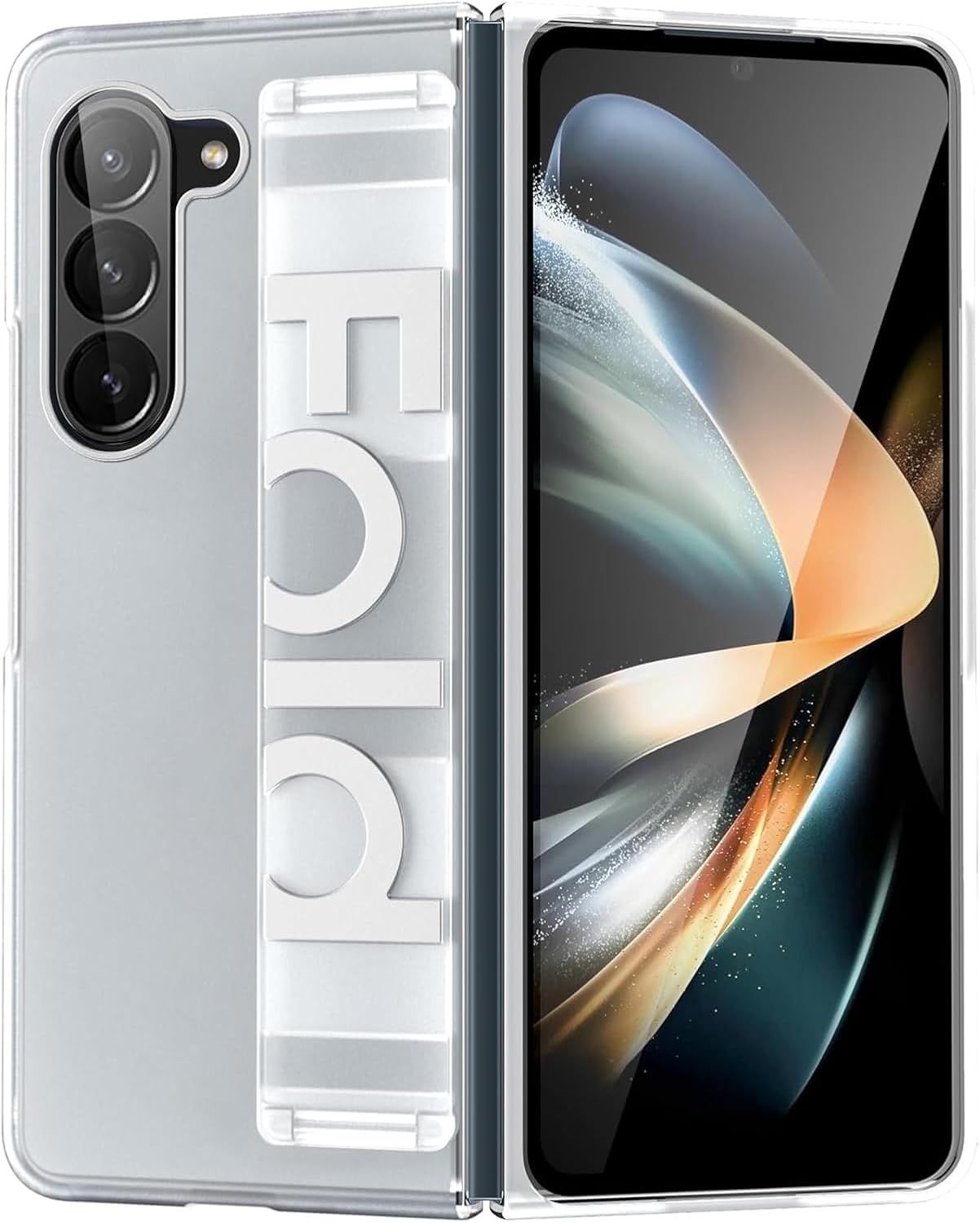 Migexxkj for Samsung Galaxy Z Fold 5 Case with Strap Black, Shockproof Hard PC Cover Matte Touch Slim Thin Phone Case for Samsung Galaxy Z Fold 5 5G 2023 (Transparent)