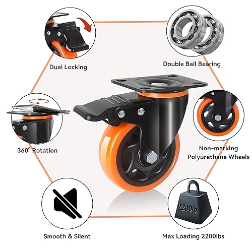 Miniatura 10 de Ruedas giratorias de 6 pulgadas, juego de 4 ruedas resistentes, ruedas de bloqueo BZOLIHEU de alta resistencia, ruedas giratorias silenciosas de