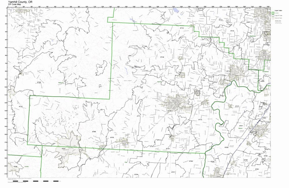 Yamhill County, Oregon OR ZIP Code Map Not Laminated Office Products