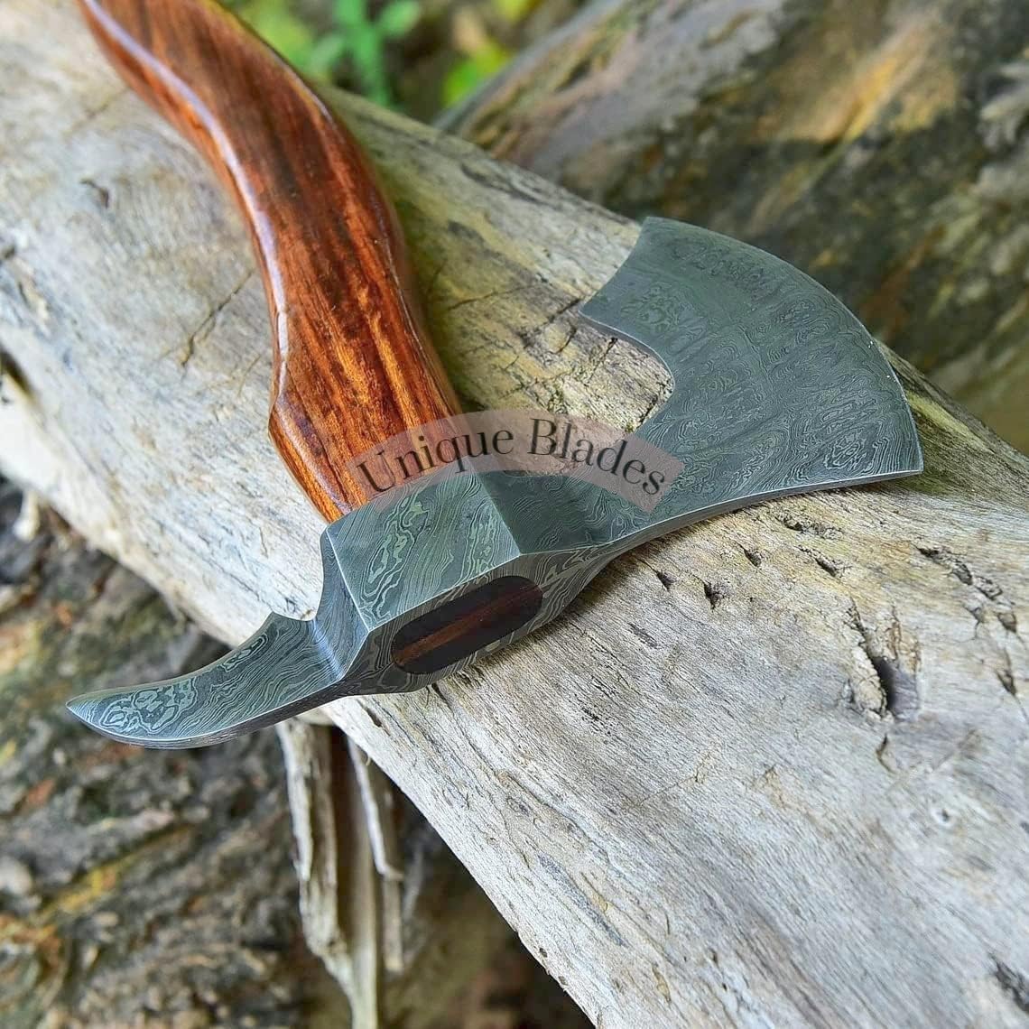 Viking Axe, Damascus Steel 1095-4340, Functional Handcraft, Wood Handle, Blade Sheath, 17 inches