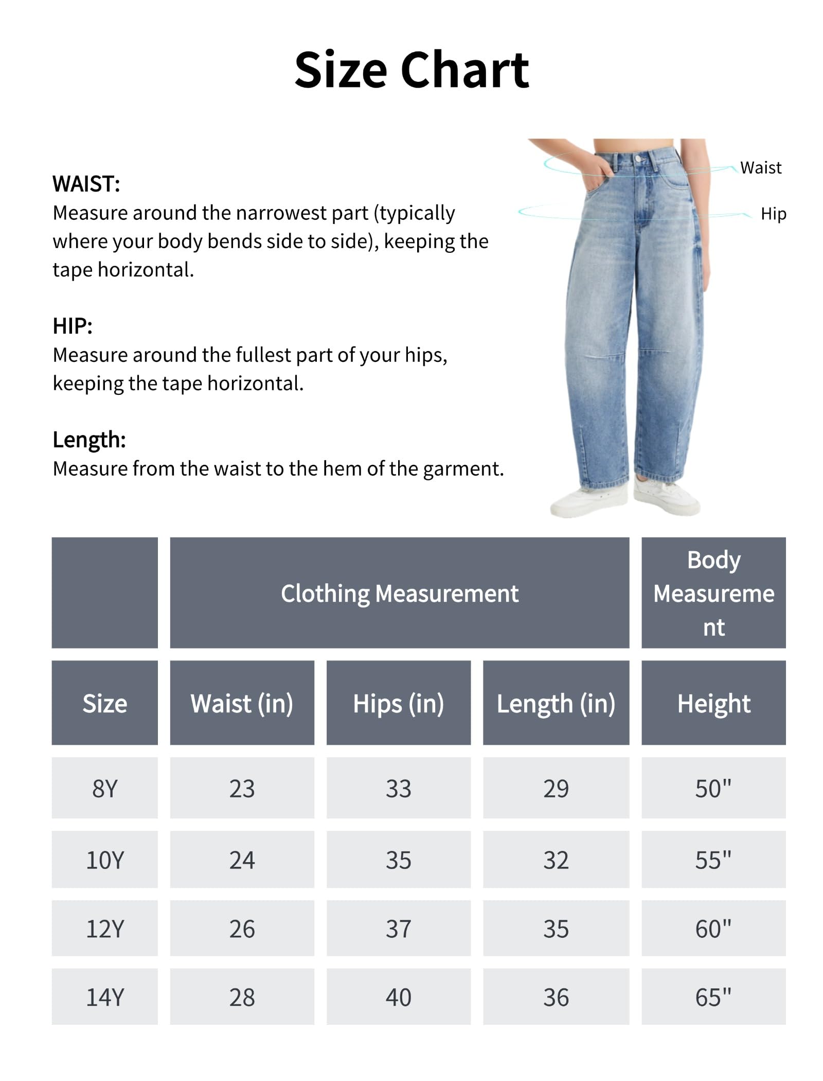 EXARUS Jeans a gamba larga per ragazze Pantaloni larghi in denim a vita media con tasche per bambini 6-14 anni