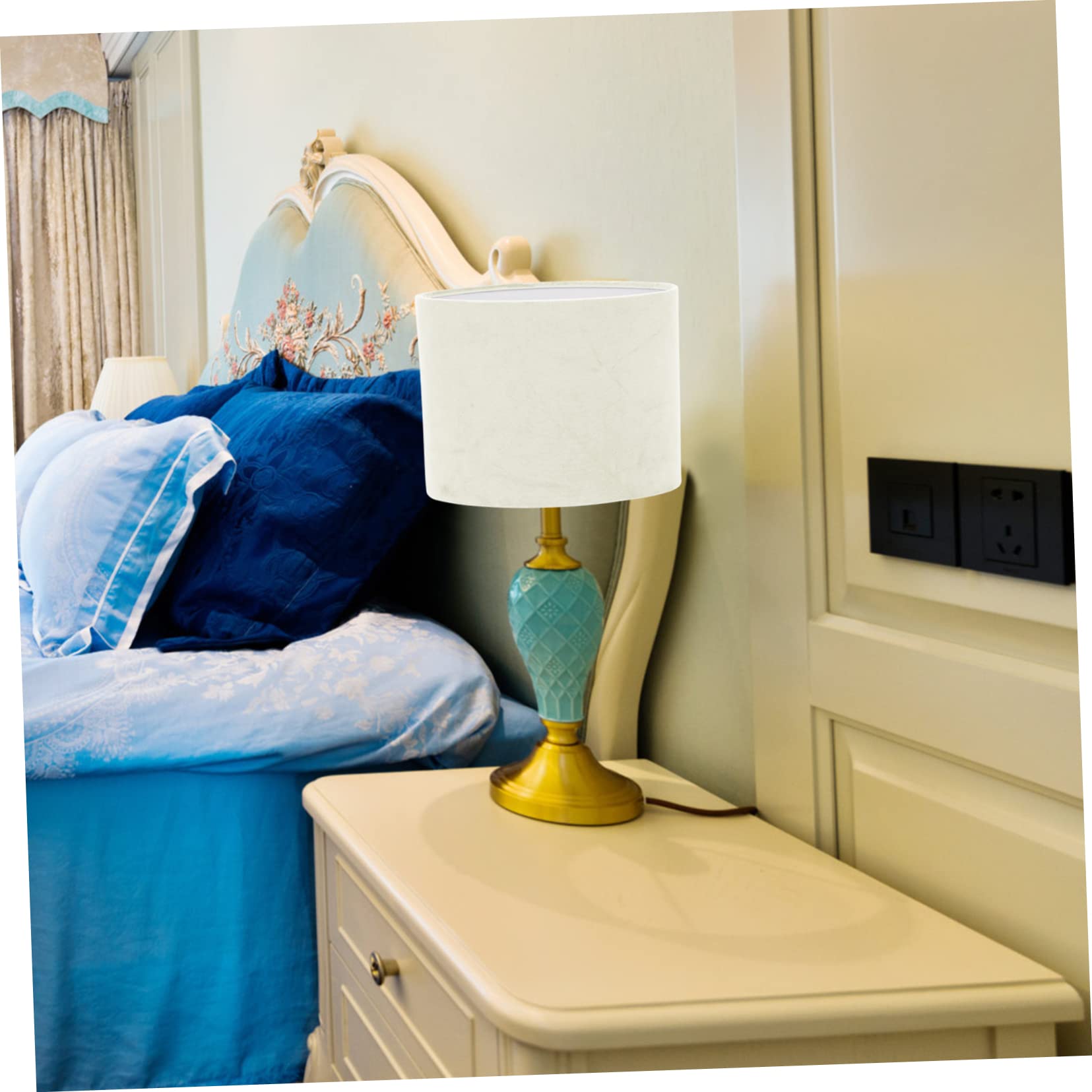 Paralume Copertura Decorativa e Protettiva Ellittico in Stoffa Bianca per Illuminazione Diffusa per Lampada da Tavolo in Soggiorno e Camera da Letto