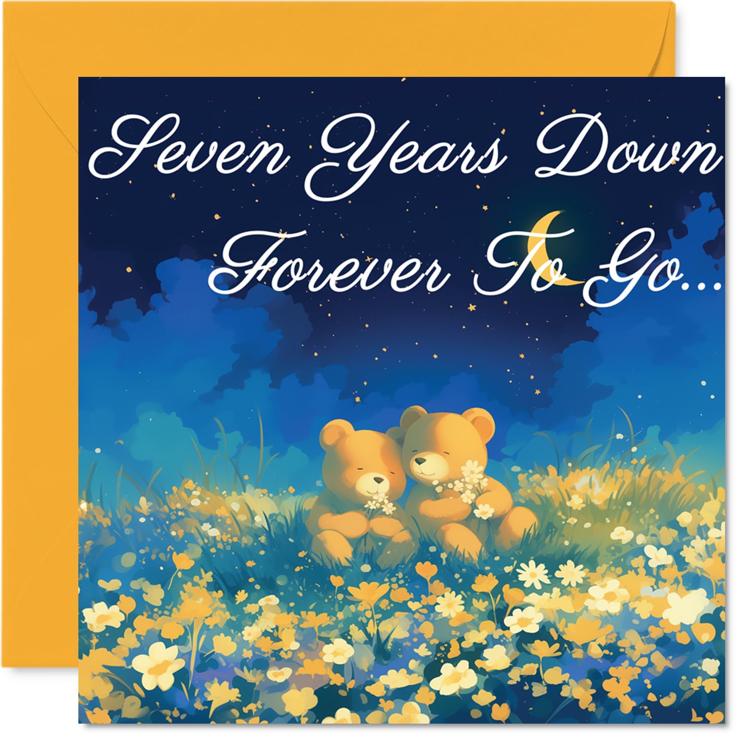 7th Anniversary Card - Bears in Love Seven Years Down - Congratulations Cards for 7th Anniversary, 145mm Congratulations Greeting Card
