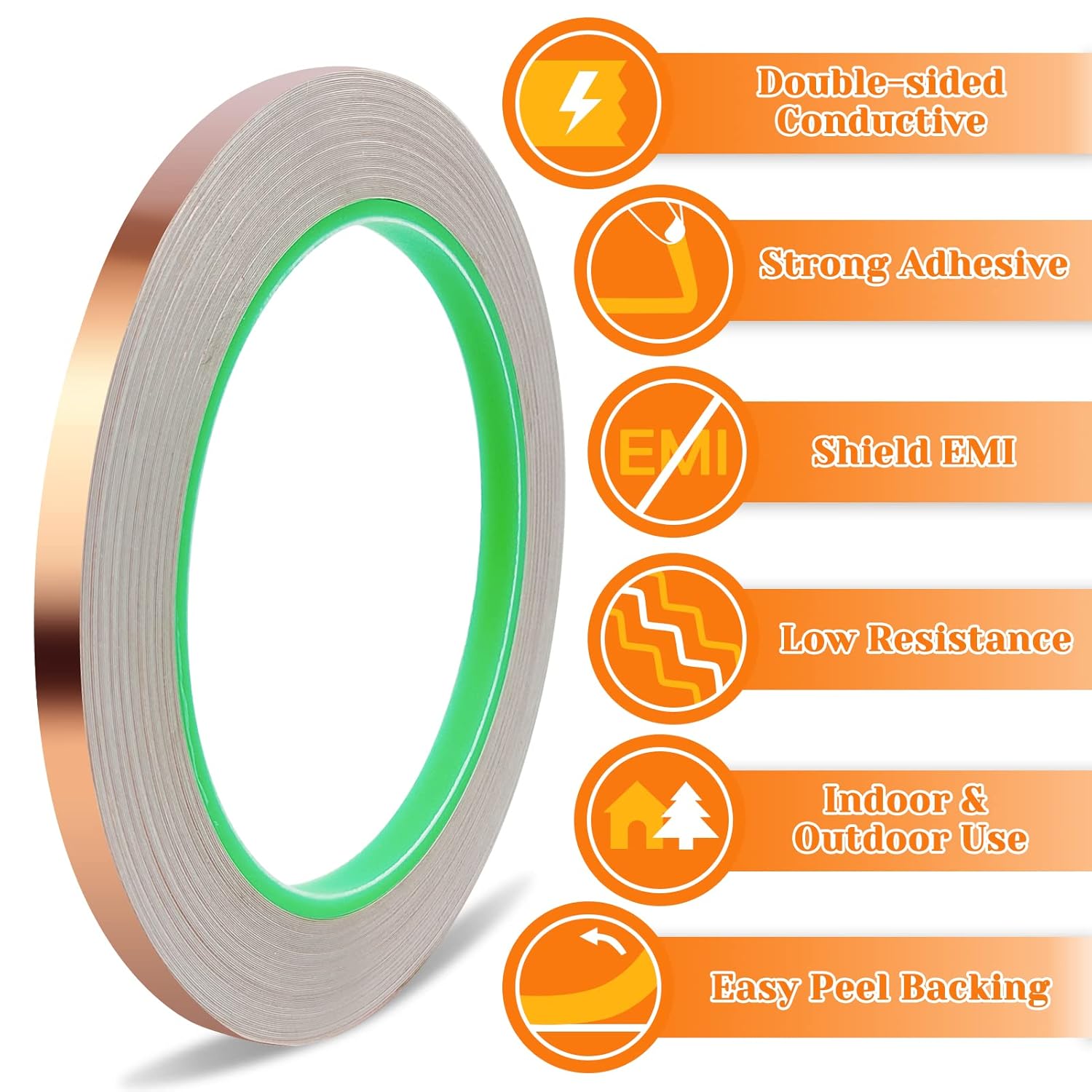 Oubaka 8 Pack Copper Foil Tape,Copper Tape,Double-Sided Conductive Adhesive for Guitar Repairs,EMI Shielding,Paper Circuits,Electrical Repairs,Grounding,Stained Glass,Crafting,Garden(1/4" x21.9yards)
