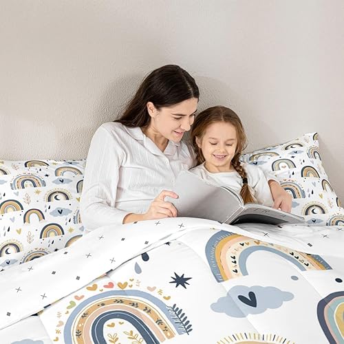 Miniatura 2 de Juego de edredón de arco iris, tamaño individual, lindo juego de ropa de cama de 2 piezas para niños y niñas, niños, mujeres, decoración de